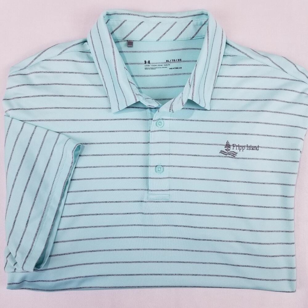 Under Armour Golf Polo Shirt Men XL Striped Fripp Island Ocean Point Ocean Creek
